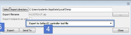 Tool Export to Safan EC Controller